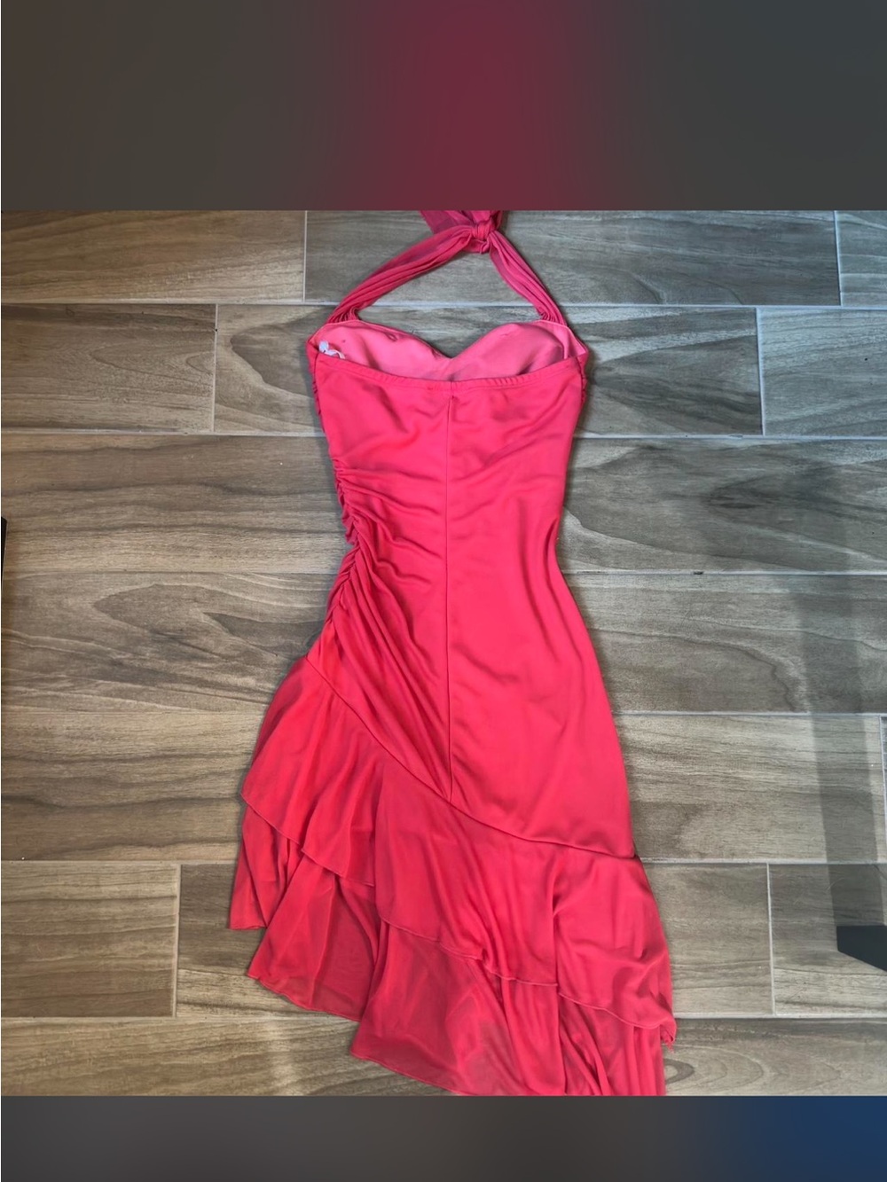 American Vintage Ruffle Halter Dress in Red - Picture 2 of 4